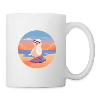 Mouette Mignon Drôle Dessin Animé Kawaii Livre Plage - Mug blanc - blanc - Droite