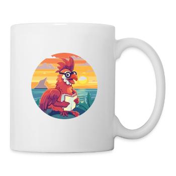 Hahn Niedlich Lustige Karikatur Kawaii Buch Strand - Tasse - Weiß - Rechts