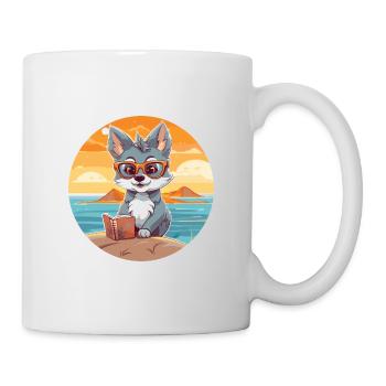 Wolf Cute Funny Cartoon Kawaii Book Beach - Mug - white - Right