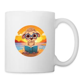 Schaf Niedlich Lustige Karikatur Kawaii Buch Strand - Tasse - Weiß - Rechts