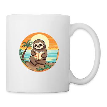 Faultier Niedliche Lustige Karikatur Kawaii Buch Strand - Tasse - Weiß - Rechts