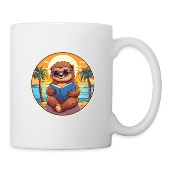 Faultier Niedliche Lustige Karikatur Kawaii Buch Strand - Tasse - Weiß - Rechts