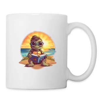 Turtle Cute Funny Cartoon Kawaii Book Beach - Mug - white - Right