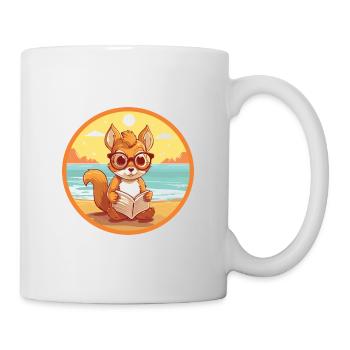Squirrel Cute Funny Cartoon Kawaii Book Beach - Mug - white - Right