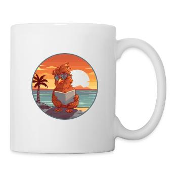 Hahn Niedlich Lustige Karikatur Kawaii Buch Strand - Tasse - Weiß - Rechts