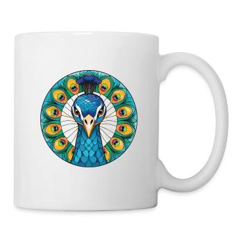 Pfau Buntes Aquarell Tier Illustration - Tasse - Weiß - Rechts