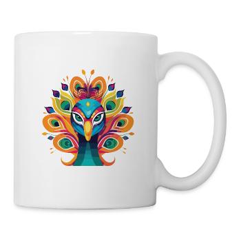 Pfau Buntes Aquarell Tier Illustration - Tasse - Weiß - Rechts