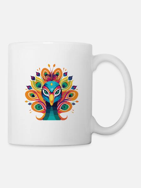 Pfau Buntes Aquarell Tier Illustration - Tasse - Weiß