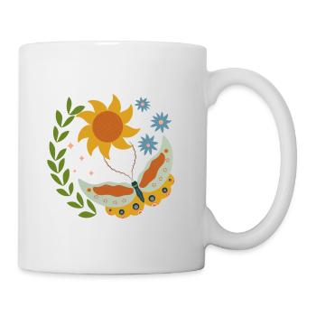 Schmetterling mit Sonnenblumen - Tasse - Weiß - Rechts