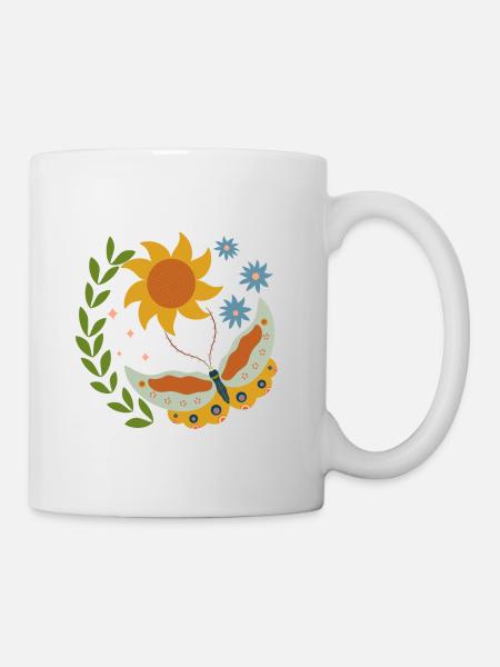 Schmetterling mit Sonnenblumen - Tasse - Weiß