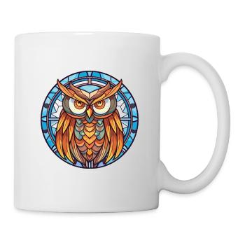 Eule buntes Aquarell Tier Haustier Illustration - Tasse - Weiß - Rechts
