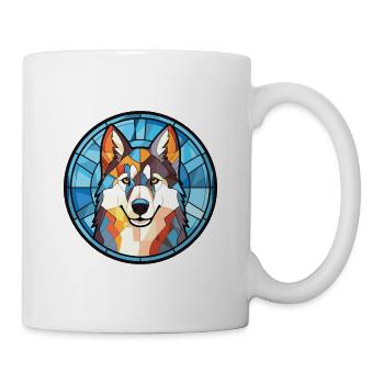 Husky Hund Bunte Aquarell Tier Illustration - Tasse - Weiß - Rechts
