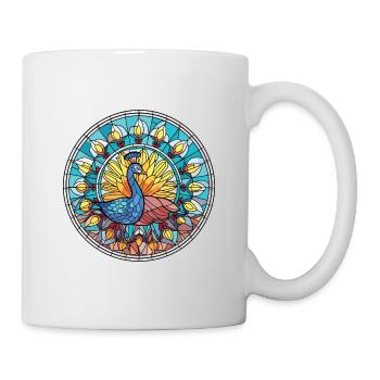 Pfau Buntes Aquarell Tier Illustration - Tasse - Weiß - Rechts