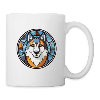 Husky Hund Bunte Aquarell Tier Illustration - Tasse - Weiß - Rechts