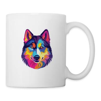 Husky Hund Bunte Aquarell Tier Illustration - Tasse - Weiß - Rechts