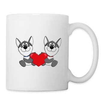 HUSKYS - SCHLITTENHUNDE - WOLFSHUNDE - HERZ - LOVE - Tasse - Weiß - Rechts
