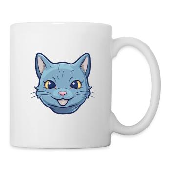 Russische blaue Katze Karikatur Aquarell Illustration - Tasse - Weiß - Rechts