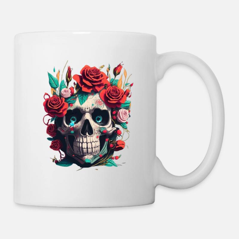 Crâne avec des roses au design gothique - Mug blanc - blanc