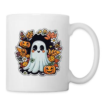 little halloween ghost in autumn with pumpkins - Mug - white - Right