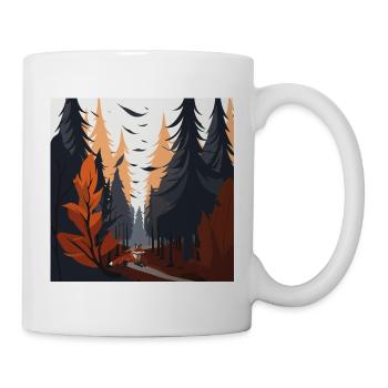 Herbstlicher Wald mit Wanderweg und Fuchs - Tasse - Weiß - Rechts