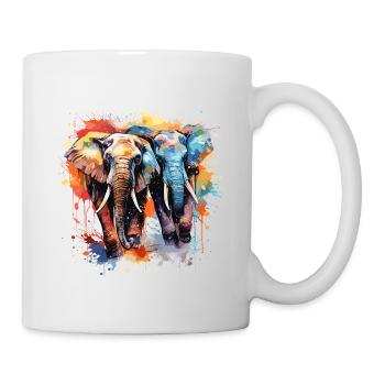 Elefanten in Farbe mit Spritzer - Tasse - Weiß - Rechts