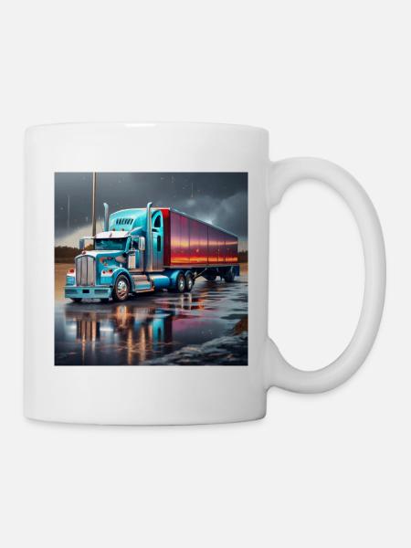 blauer und roter LKW - Tasse - Weiß