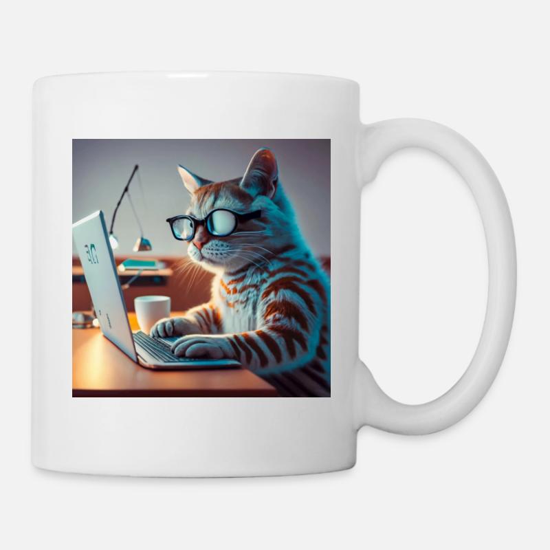 lustige Katze tippt Laptop - Tasse - Weiß