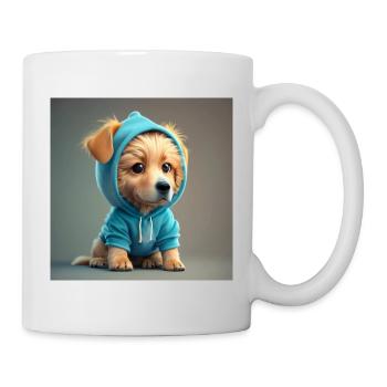 Hund mit blauer Kapuze - Tasse - Weiß - Rechts