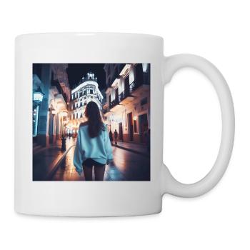 Femme marchant la nuit à travers Carthagène - Mug blanc - blanc - Droite