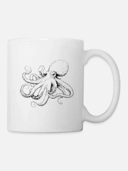 Zarte Oktopus Kraken Illustration in schwarz - Tasse - Weiß