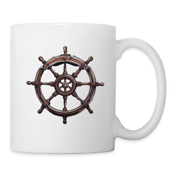 Steuerrad / Anker / Kapitän / Ahoi / Schiff / Boot - Tasse - Weiß - Rechts