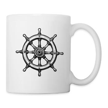 Steuerrad / Anker / Ahoi / Schiff / Boot / Kapitän - Tasse - Weiß - Rechts