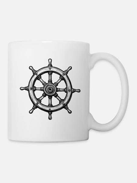 Steuerrad / Anker / Ahoi / Schiff / Boot / Kapitän - Tasse - Weiß