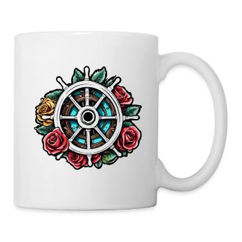 Volant / Ancre / Roses / Ahoy / Navire / Bateau - Mug blanc - blanc - Droite