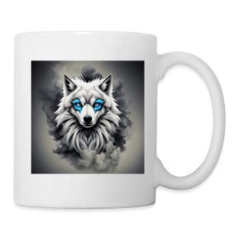 loup yeux bleus - Mug blanc - blanc - Droite