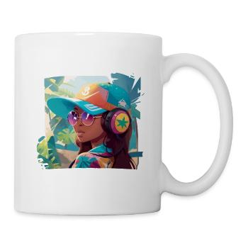 Fille avec des écouteurs - Mug blanc - blanc - Droite
