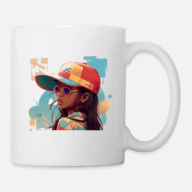 Femme élégante avec chapeau Snapback - Mug blanc - blanc