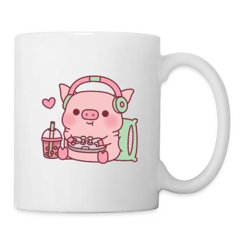 Cute Gamer Pig Loves Playing Video Games - Mug - white - Right