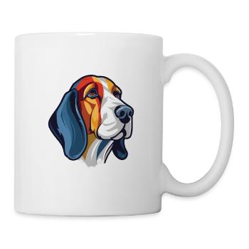 Französischer dreifarbiger Hundehund Rasse Aquarellglas - Tasse - Weiß - Rechts