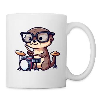 Flussotter spielt Schlagzeug - Tasse - Weiß - Rechts