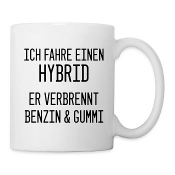 Hybrid Power: Benzin & Gummi verbrennen - Tasse - Weiß - Rechts
