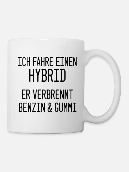 Hybrid Power: Benzin & Gummi verbrennen - Tasse - Weiß