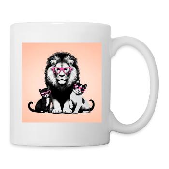 Lion et chats avec des lunettes roses - Mug blanc - blanc - Droite