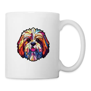 Lhasa Apso Hunderasse Aquarell Glas Illustration - Tasse - Weiß - Rechts