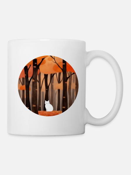 Katze im herbstlichen Wald - Tasse - Weiß