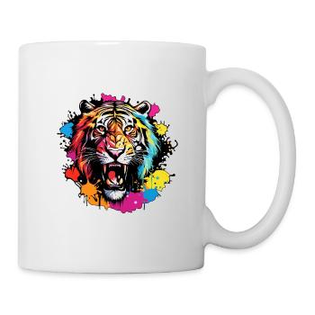 Tiger / Tier / Safari /gestreift / bunt / Jäger - Tasse - Weiß - Rechts