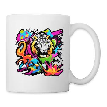 Tiger / Tier / Safari /gestreift / bunt / Jäger - Tasse - Weiß - Rechts