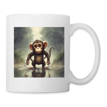 Kleiner Affe im Regen - Tasse - Weiß - Rechts