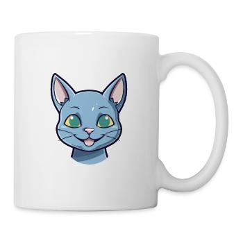 Russische blaue Katze Karikatur Aquarell Illustration - Tasse - Weiß - Rechts