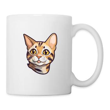 Bengal Katze Cartoon Aquarell Illustration - Tasse - Weiß - Rechts